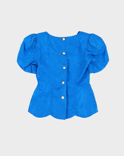 Vintage 1990s Blue Fitted Evening Blouse - XS