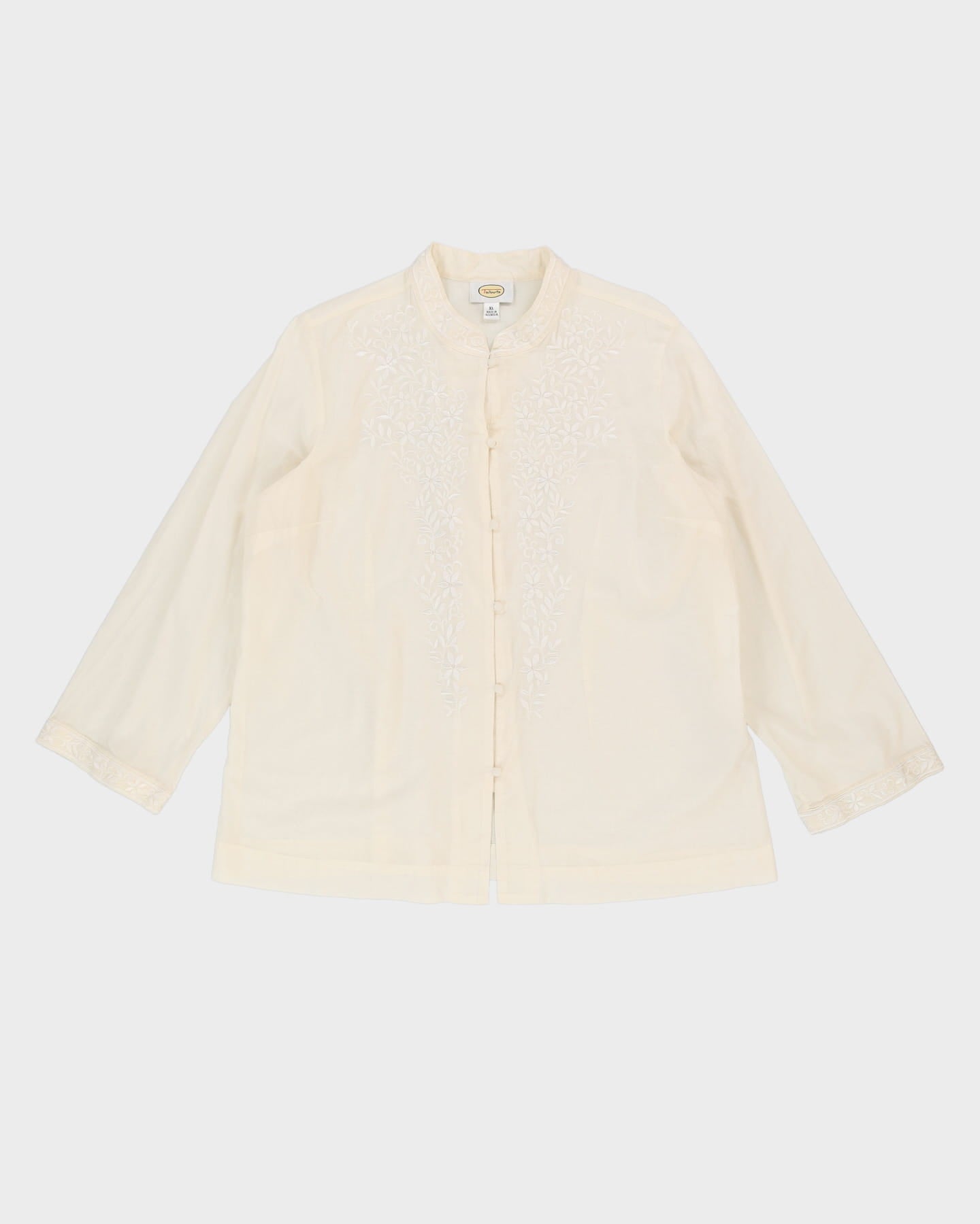 Cream Embroidered Cotton Blouse - L