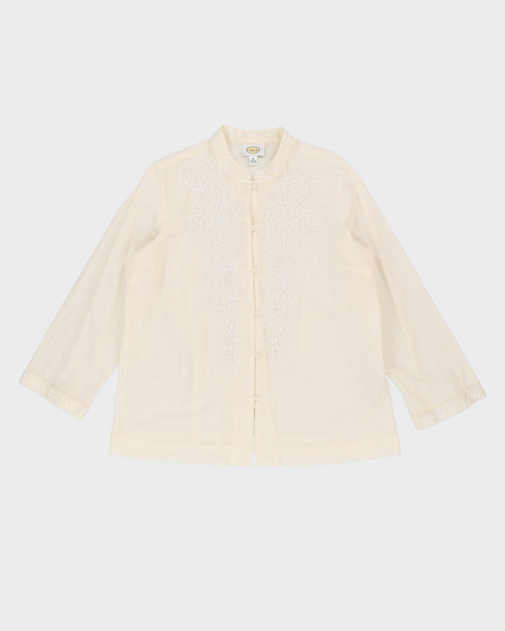 Cream Embroidered Cotton Blouse - L