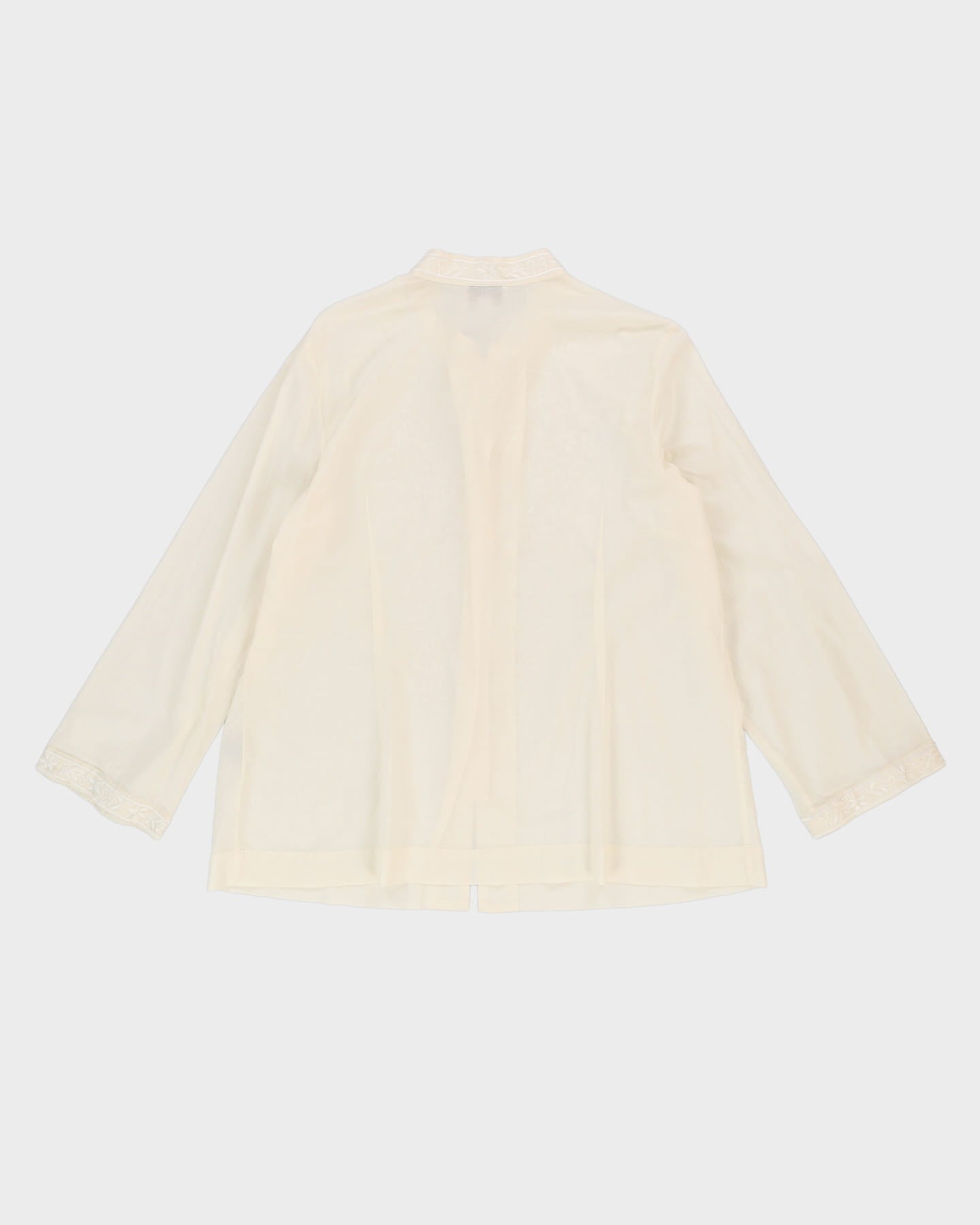 Cream Embroidered Cotton Blouse - L