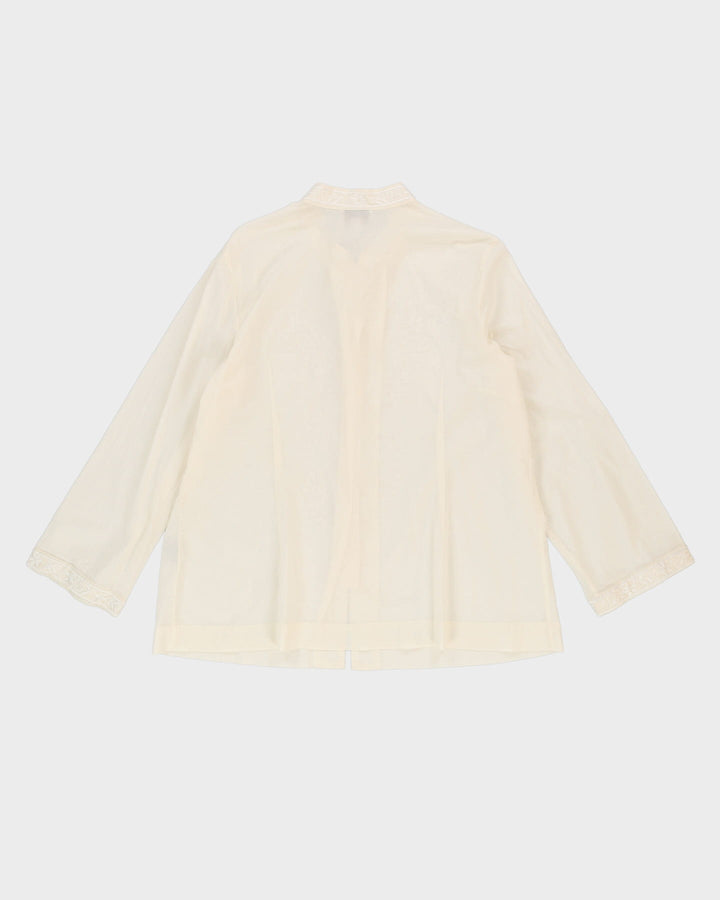 Cream Embroidered Cotton Blouse - L