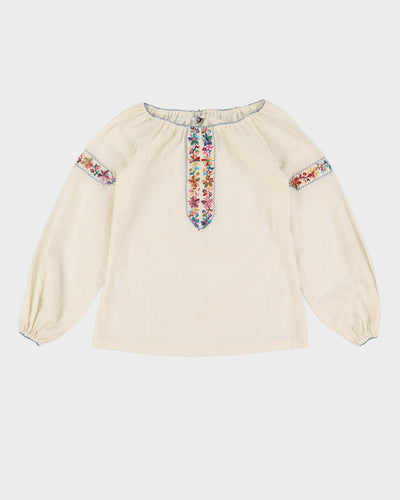 00s Cream Embroidered Cotton Blouse - S