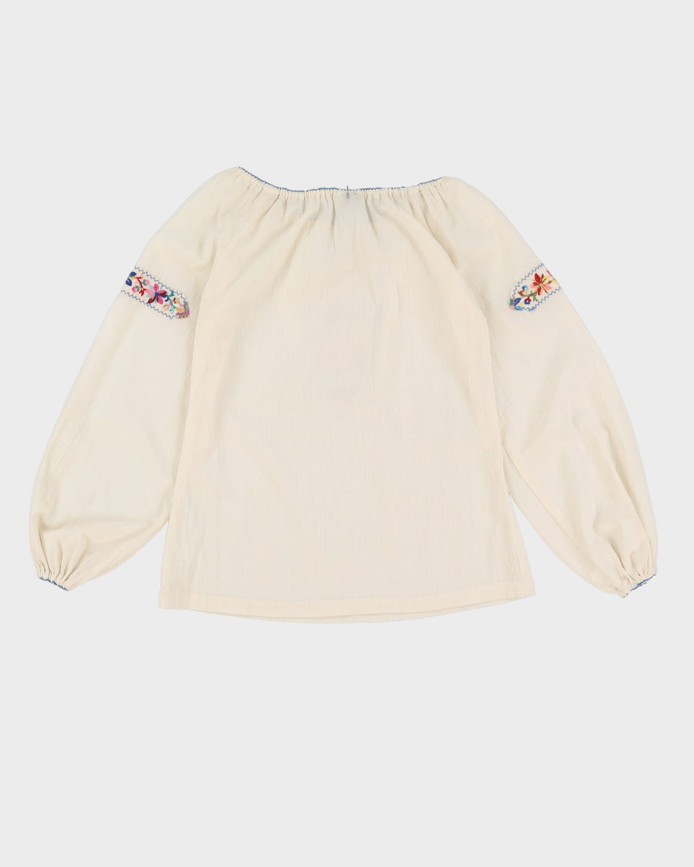 00s Cream Embroidered Cotton Blouse - S