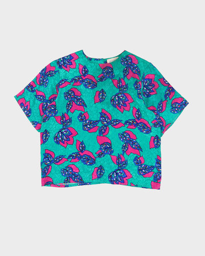 Green Patterned Short Sleeve Top - S