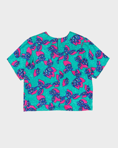 Green Patterned Short Sleeve Top - S