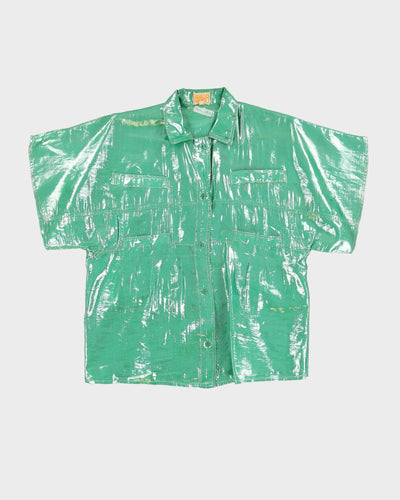 Vintage 1990s Green Metallic Blouse - M