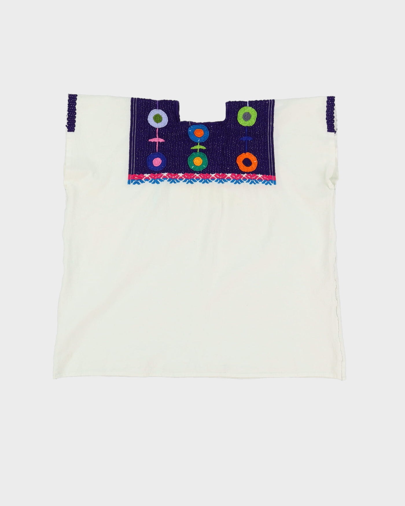 White Cotton With Purple Embroidery Top - L