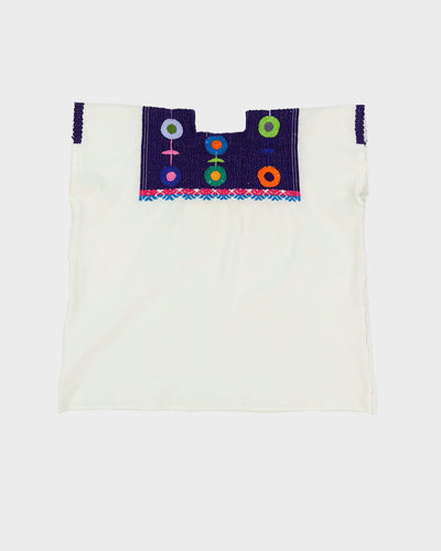 White Cotton With Purple Embroidery Top - L