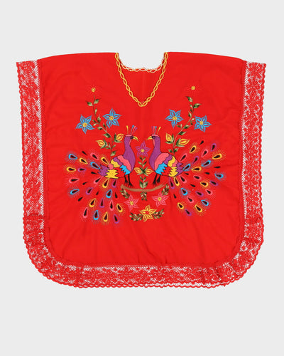 Red Birds Embroidered Kaftan Top - L / XL
