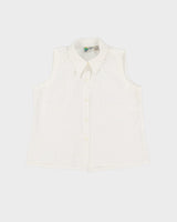 White Cotton Embroidered Sleeveless Blouse - M