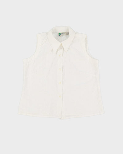 White Cotton Embroidered Sleeveless Blouse - M