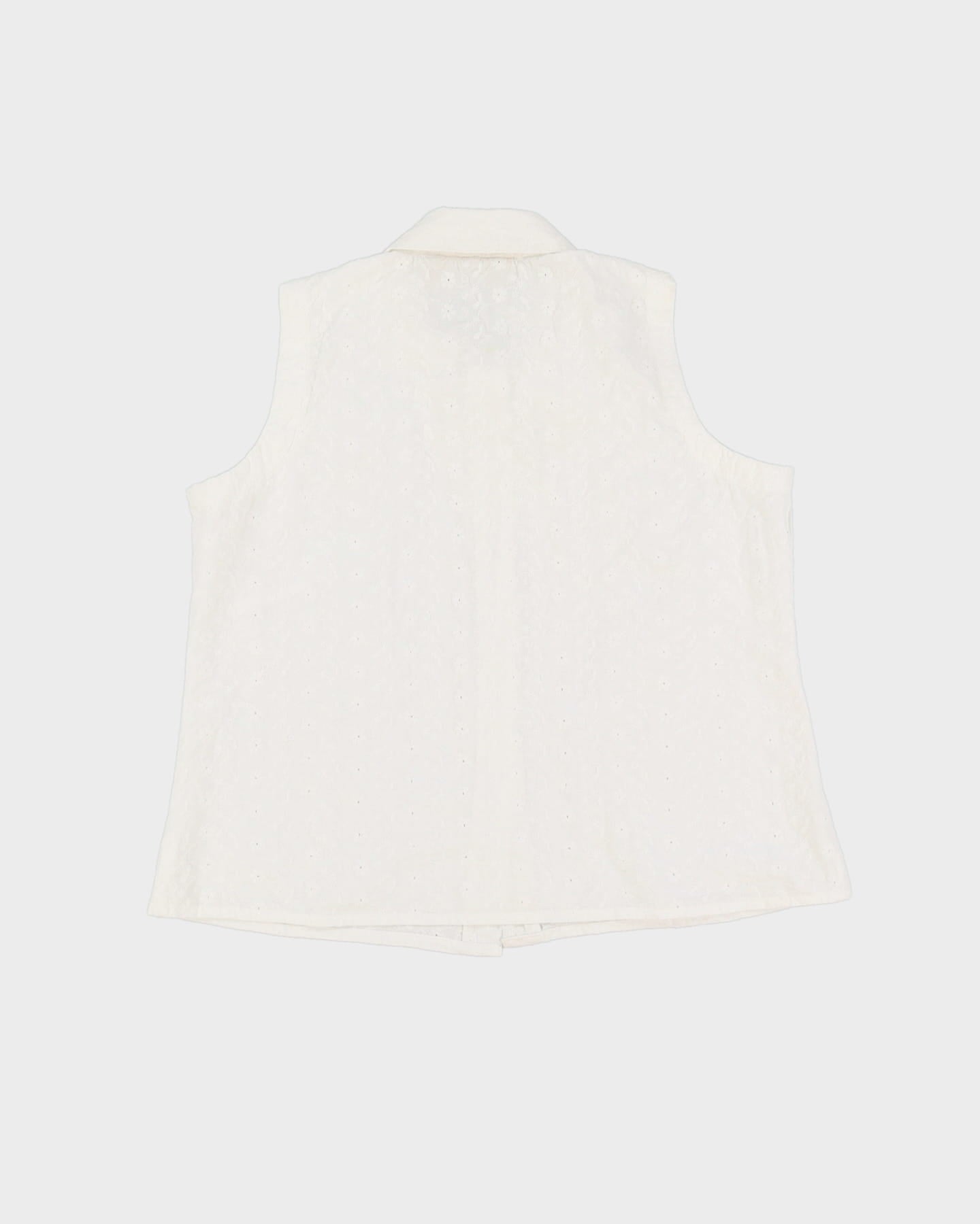 White Cotton Embroidered Sleeveless Blouse - M