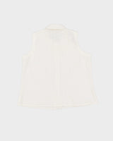 White Cotton Embroidered Sleeveless Blouse - M