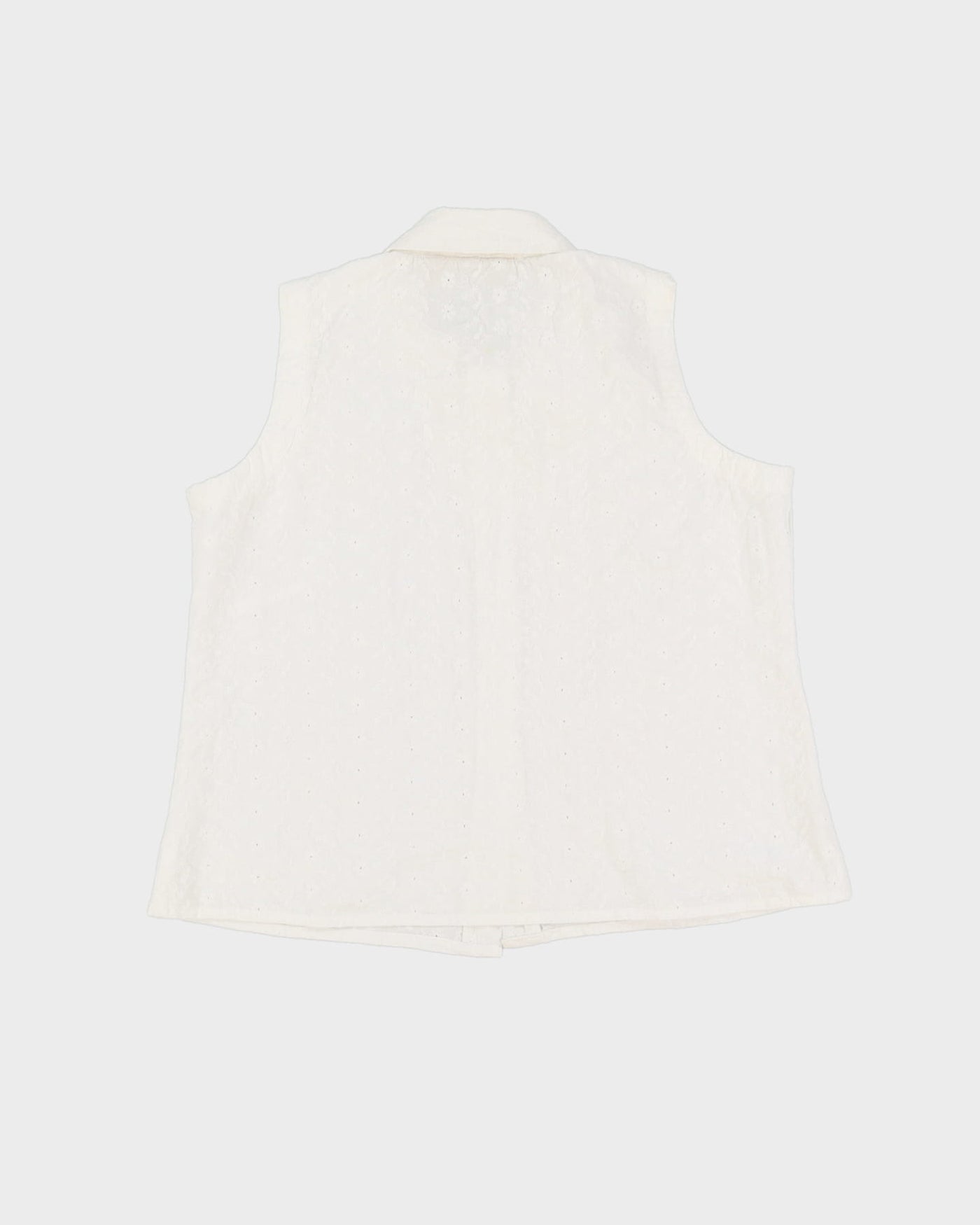 White Cotton Embroidered Sleeveless Blouse - M