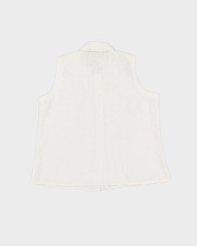 White Cotton Embroidered Sleeveless Blouse - M