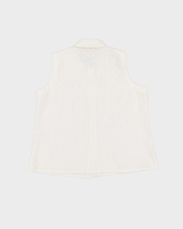 White Cotton Embroidered Sleeveless Blouse - M