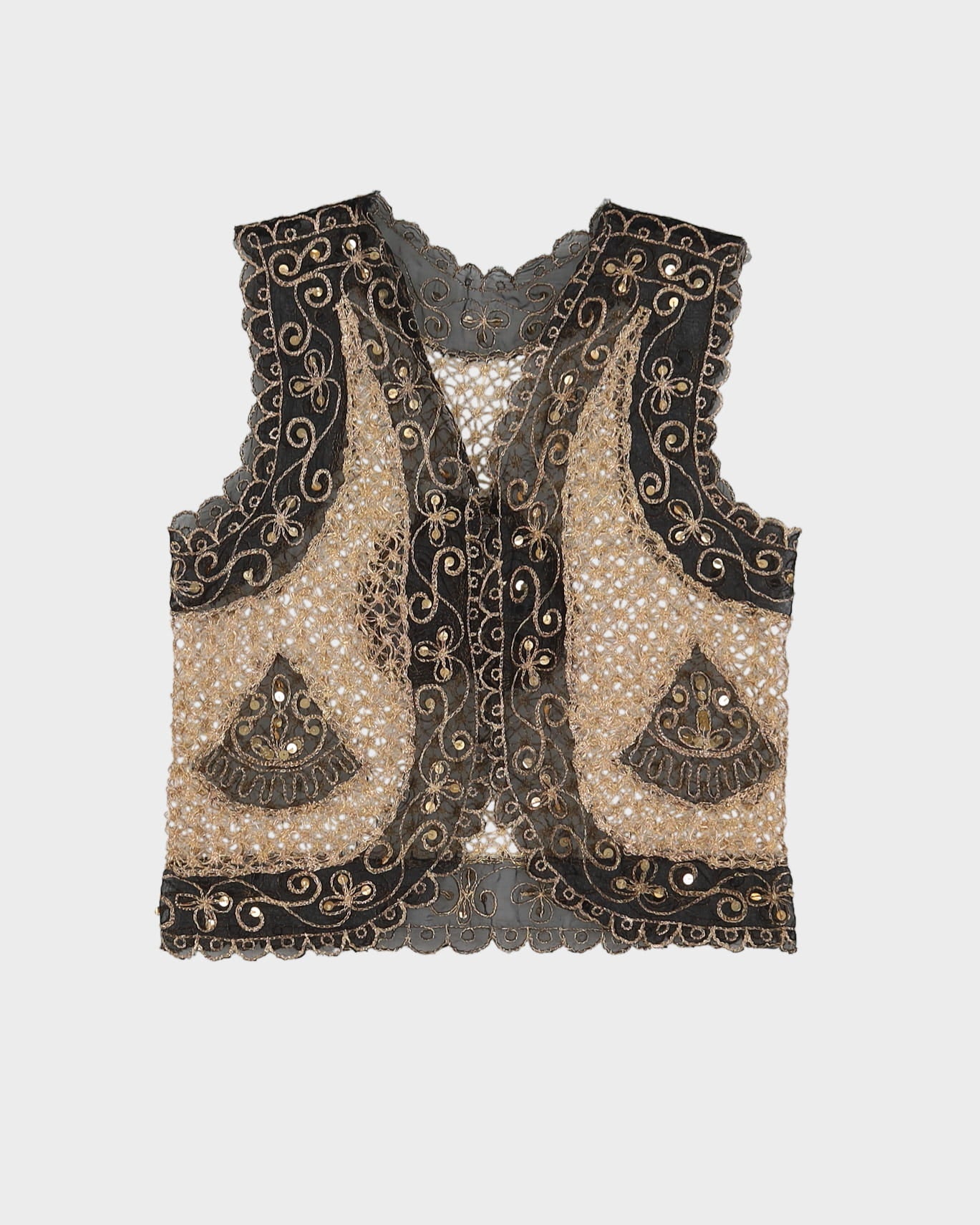 Black With Gold Lace Waistcoat Top - S