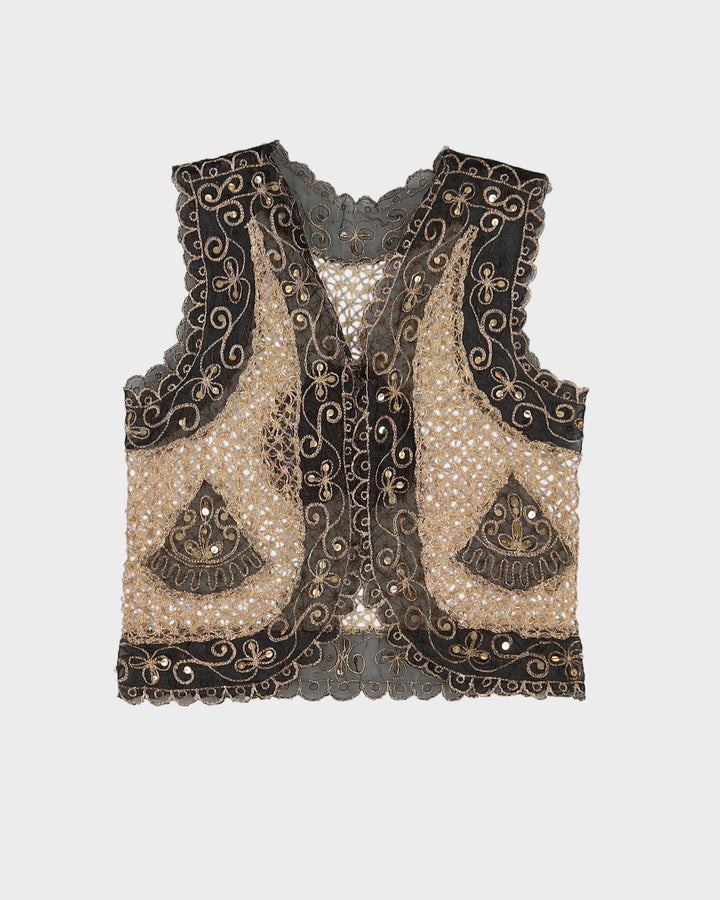 Black With Gold Lace Waistcoat Top - S