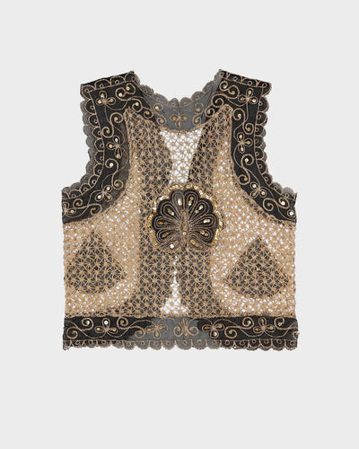Black With Gold Lace Waistcoat Top - S