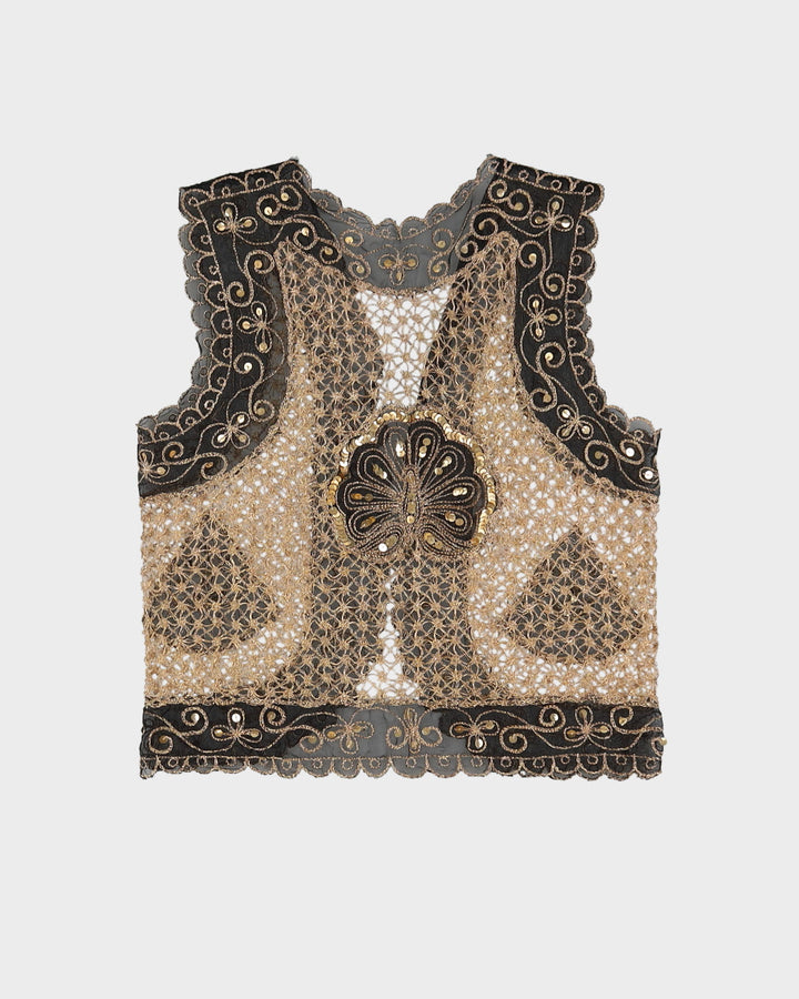 Black With Gold Lace Waistcoat Top - S