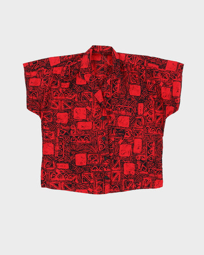 1990s Red With A Black Pattern Blouse - M