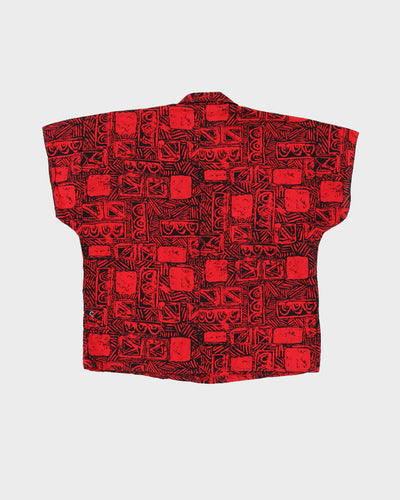 1990s Red With A Black Pattern Blouse - M