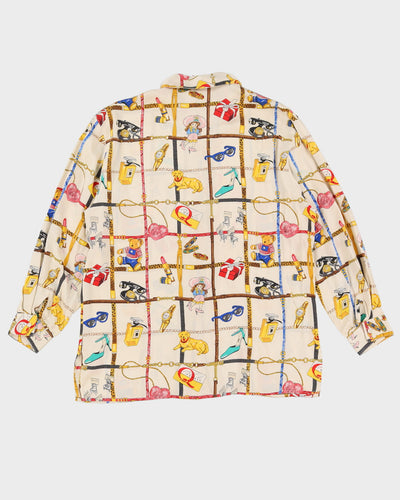 1990s Cream Patterned Silk Blouse - L