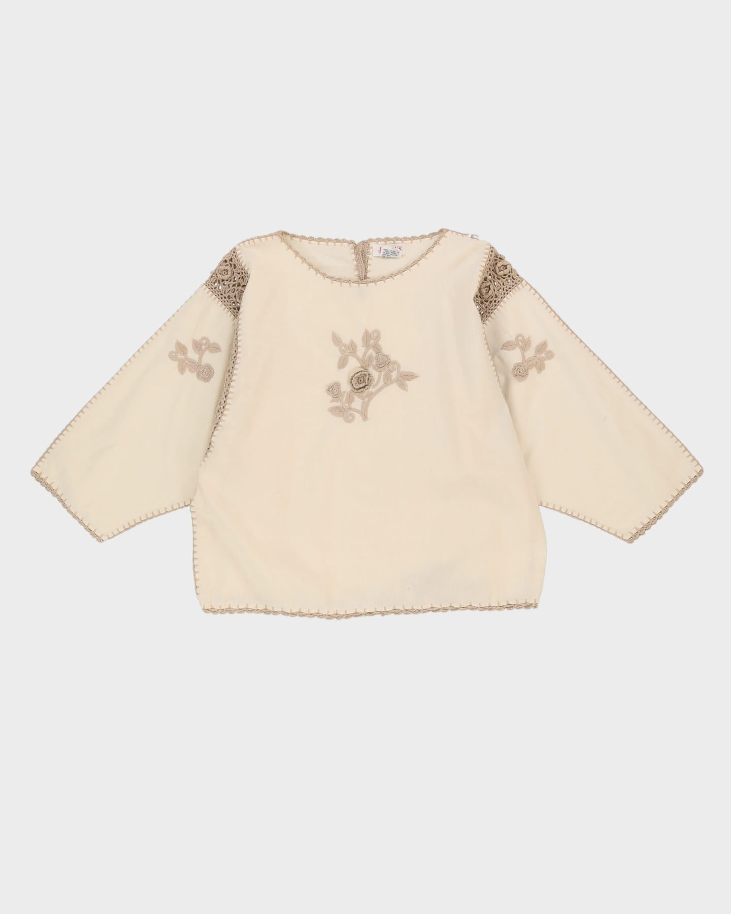 Cream Cotton With Beige Embroidery Top - L