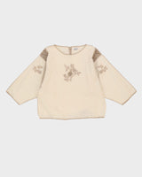 Cream Cotton With Beige Embroidery Top - L