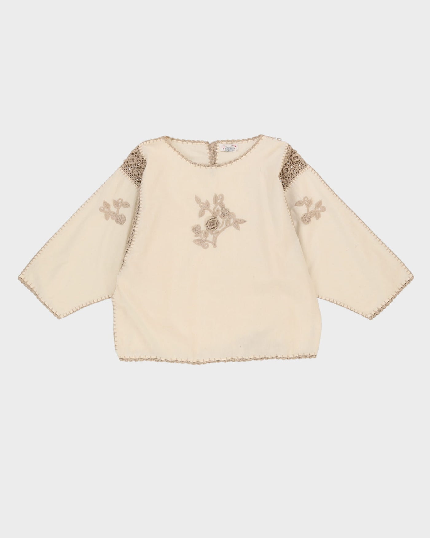Cream Cotton With Beige Embroidery Top - L