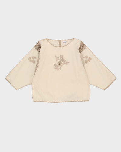 Cream Cotton With Beige Embroidery Top - L