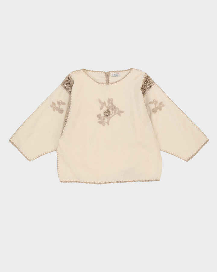 Cream Cotton With Beige Embroidery Top - L