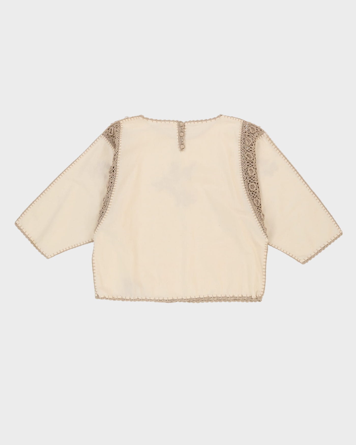 Cream Cotton With Beige Embroidery Top - L