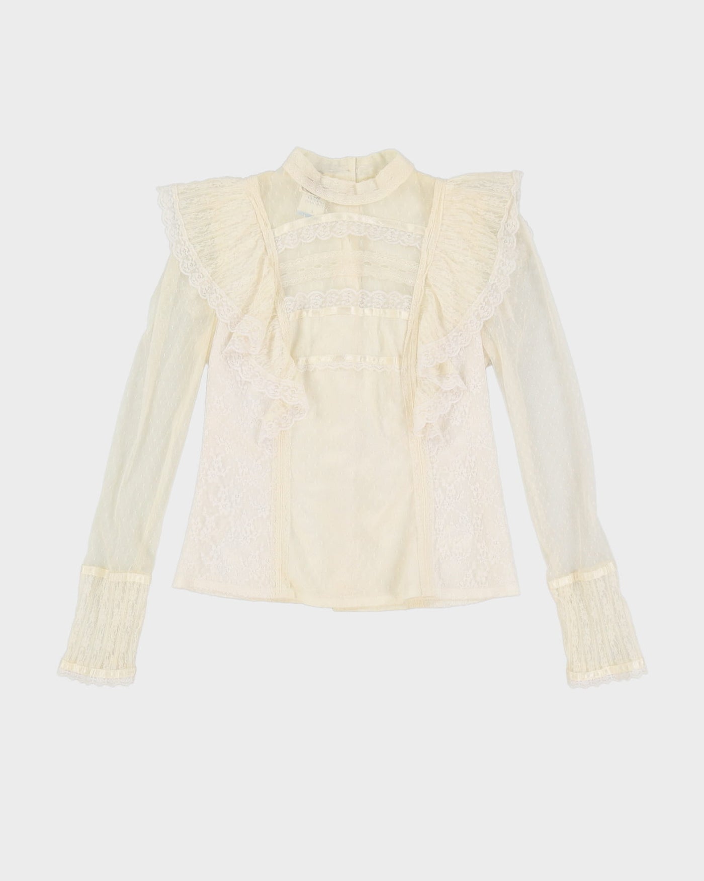 1990s Cream Lace Prairie Blouse - XXS