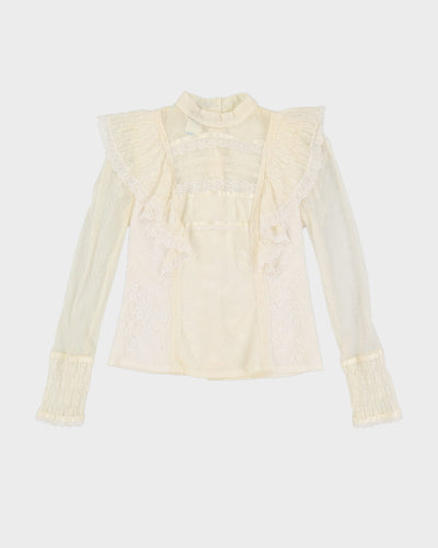1990s Cream Lace Prairie Blouse - XXS