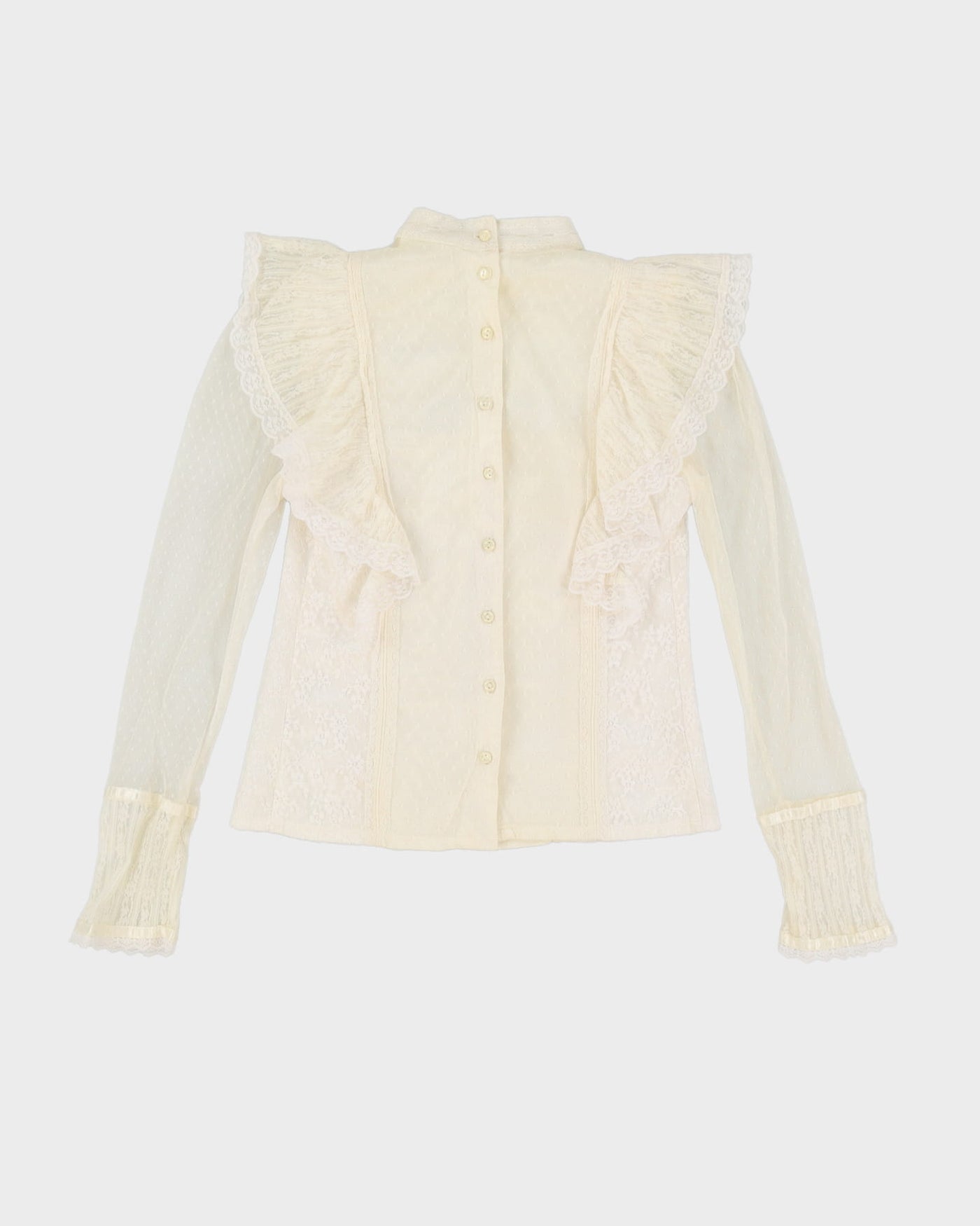 1990s Cream Lace Prairie Blouse - XXS