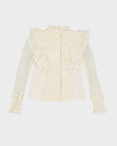 1990s Cream Lace Prairie Blouse - XXS