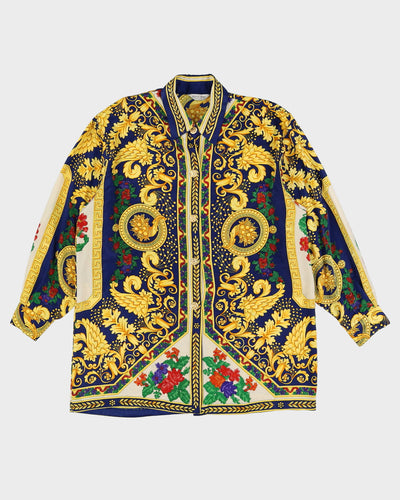 Blue And Yellow Riviera Print Silk Blouse - L