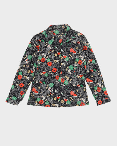 Vintage 1970s Black Floral Blouse - XS