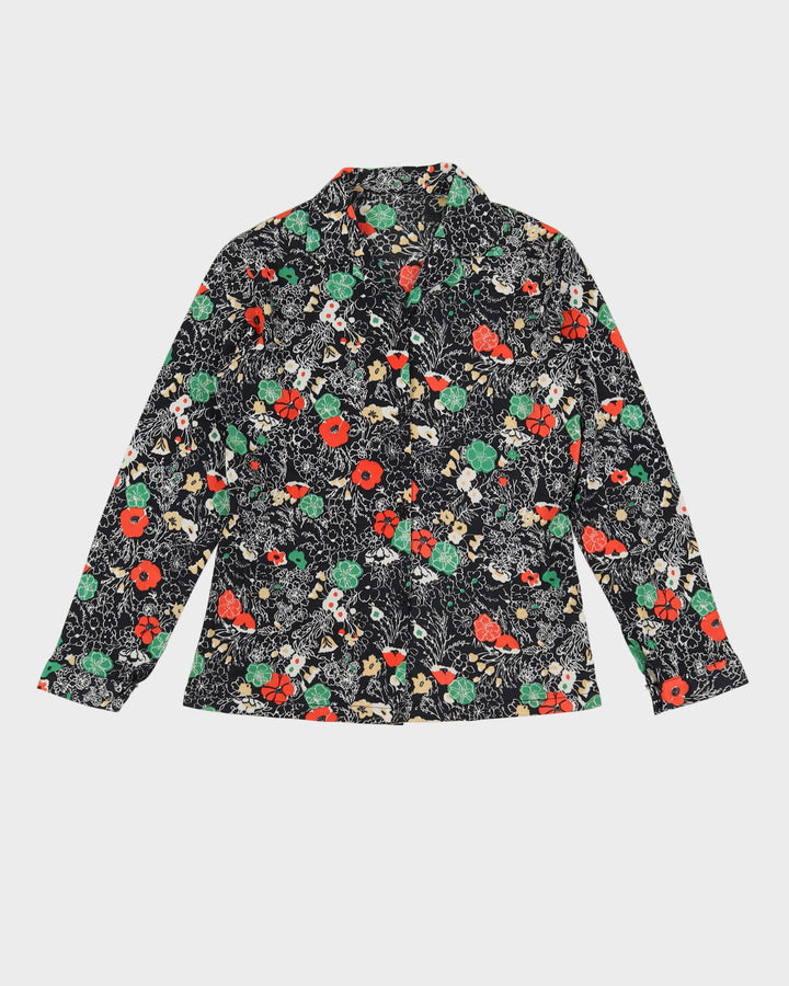 Vintage 1970s Black Floral Blouse - XS