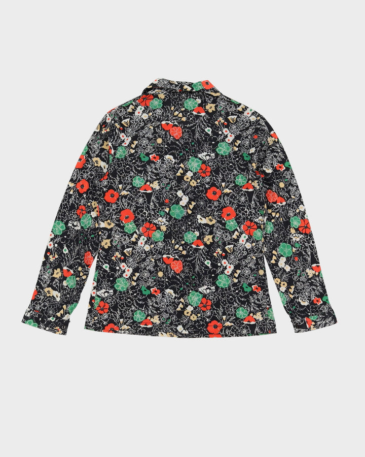 Vintage 1970s Black Floral Blouse - XS