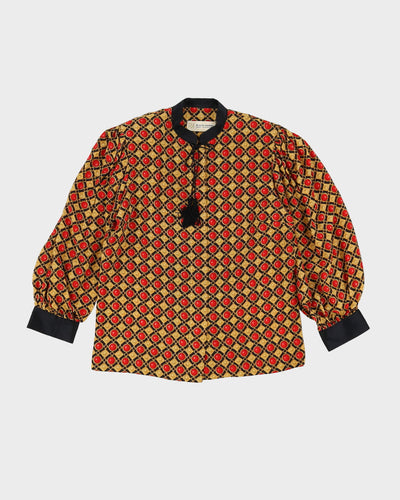 1990s Yellow And Red Patterned Blouse - S