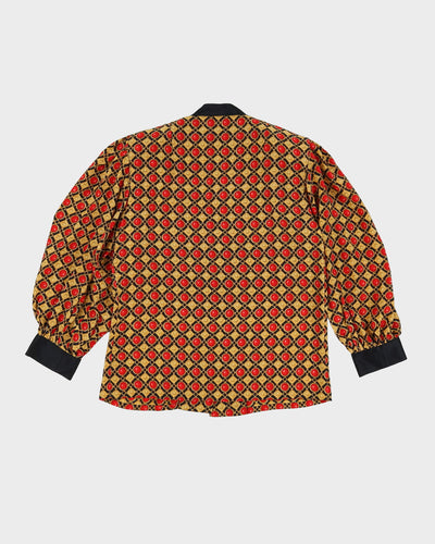 1990s Yellow And Red Patterned Blouse - S