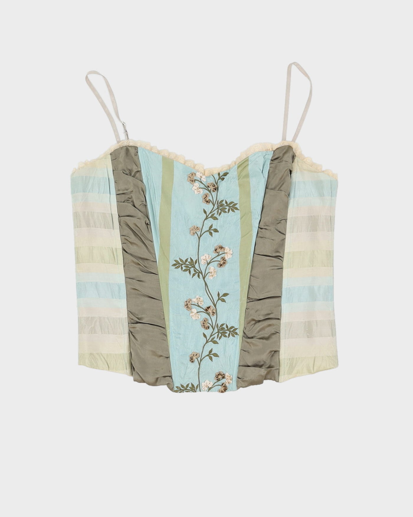 Green Floral Embroidered Bustier Top - S