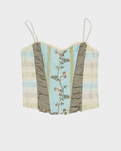 Green Floral Embroidered Bustier Top - S