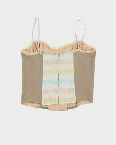 Green Floral Embroidered Bustier Top - S
