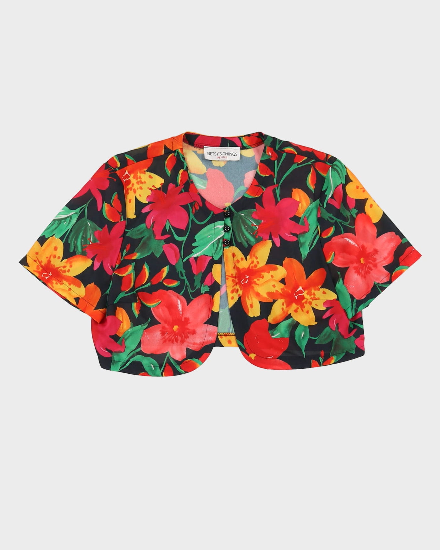 Black with Pink And Red Floral Bolero Top - S / M