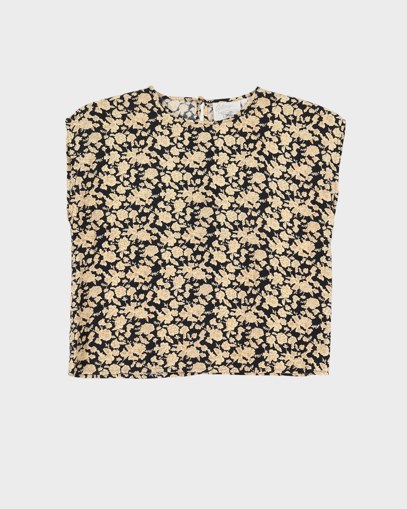 00s Black With Cream Flowers Top - S