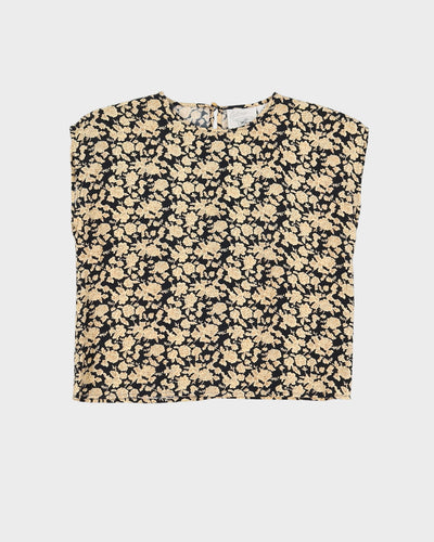 00s Black With Cream Flowers Top - S