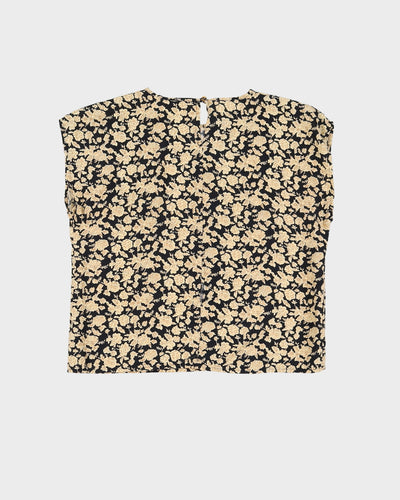 00s Black With Cream Flowers Top - S